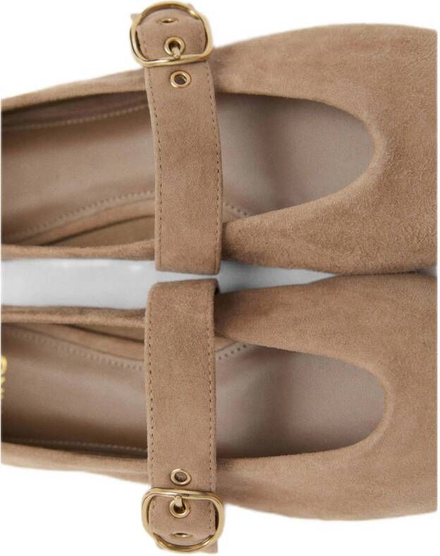 Mango suède ballerina's lichtbruin