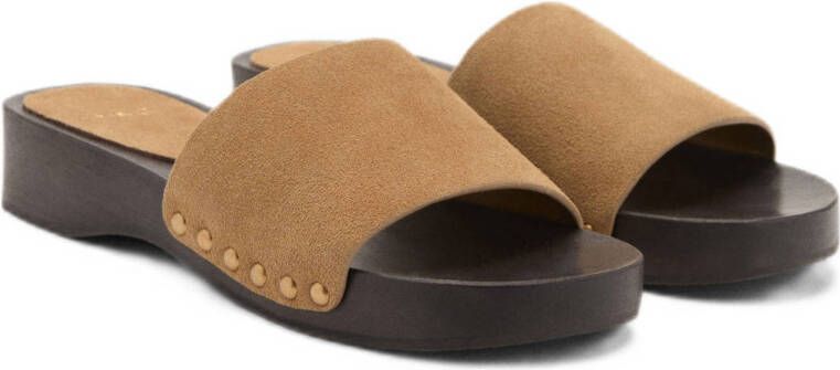 Mango suède muiltjes beige