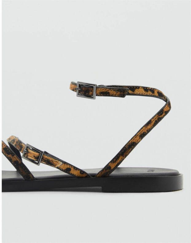 MANGO TEEN leren sandalen met panterprint zwart beige