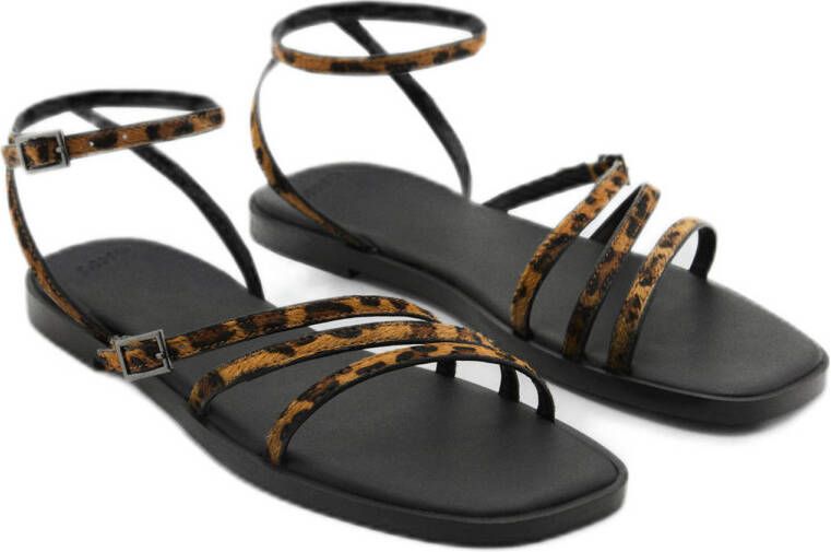 MANGO TEEN leren sandalen met panterprint zwart beige