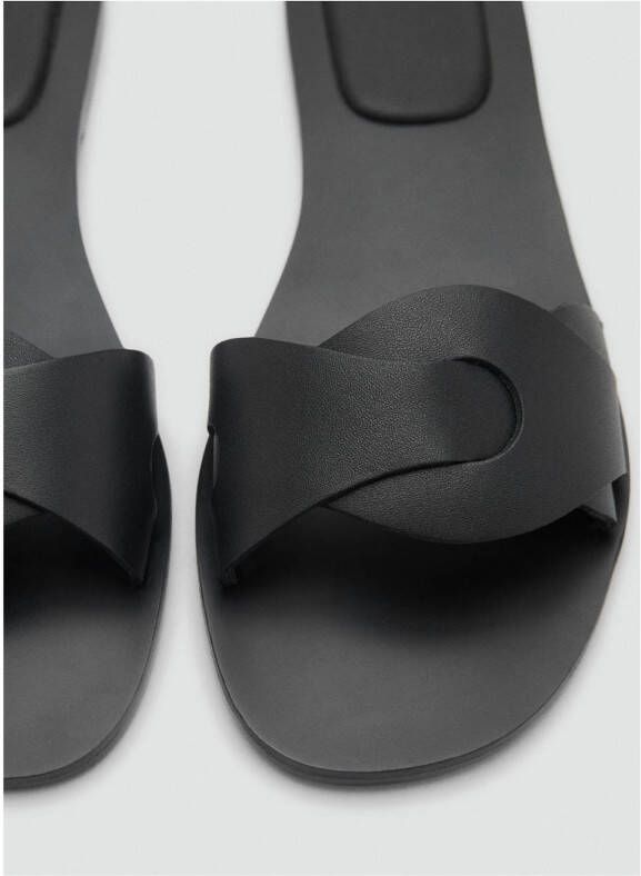 MANGO TEEN leren slippers zwart