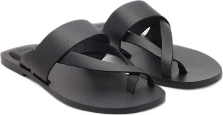 MANGO TEEN leren steenslippers zwart