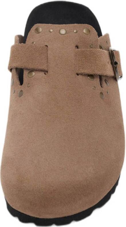 MANGO TEEN suède clogs met studs lichtbruin