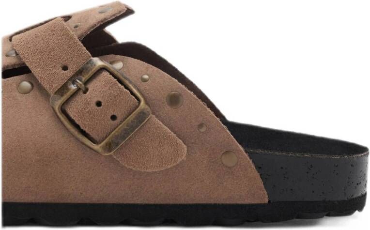 MANGO TEEN suède clogs met studs lichtbruin