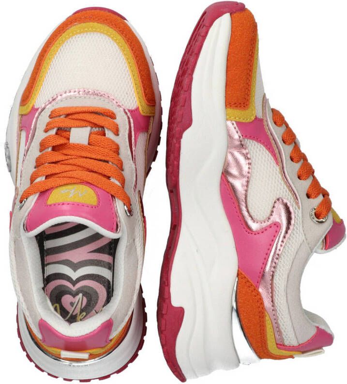Mexx chunky leren sneakers oranje roze wit