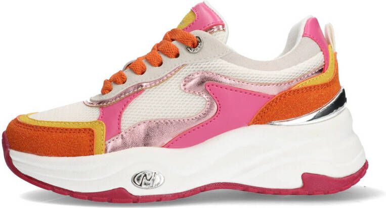 Mexx chunky leren sneakers oranje roze wit