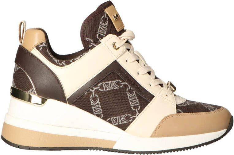 Michael Kors Georgie Trainer leren sneakers met sleehak bruin ecru