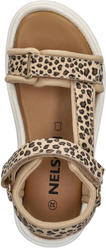 Nelson Kids leren sandalen met panterprint beige zwart