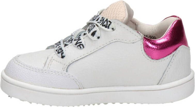 Nelson Kids leren sneakers met glitters wit roze