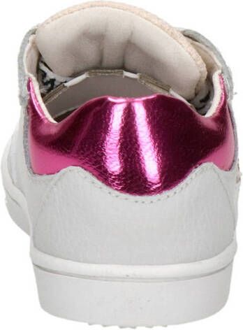 Nelson Kids leren sneakers met glitters wit roze