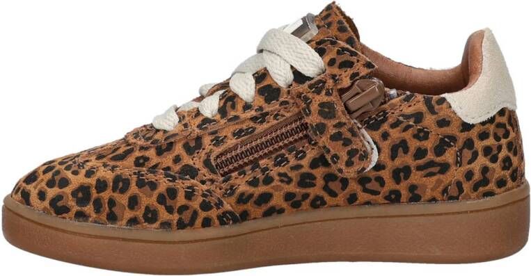 Nelson Kids suède sneakers met panterprint cognac