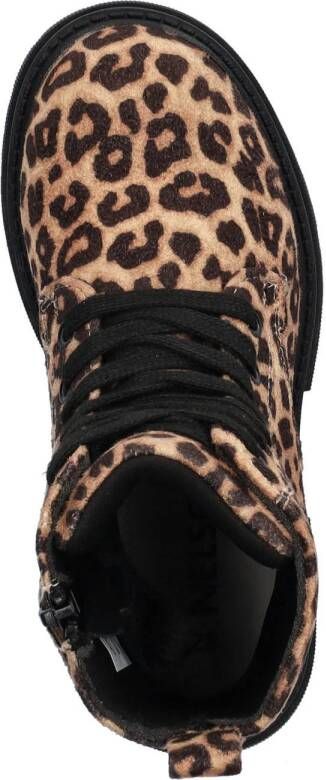 Nelson Kids veterboots met panterprint cognac zwart