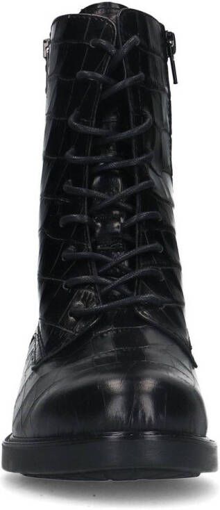 No Stress leren veterboots met crocoprint zwart