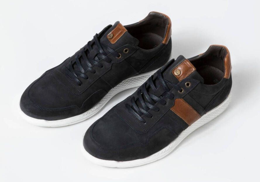 No Stress nubuck sneakers donkerblauw cognac