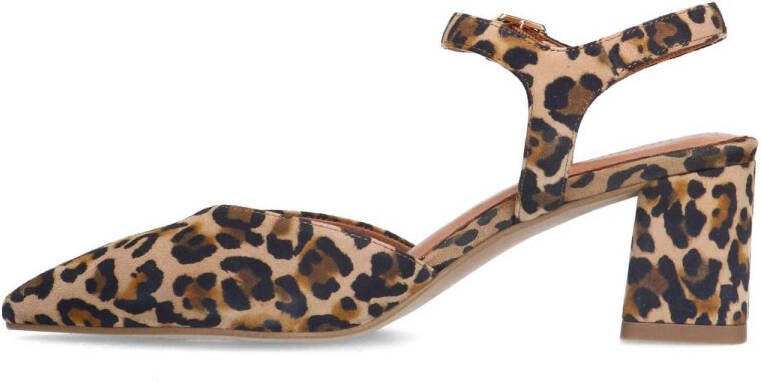 No Stress suède pumps met panterprint bruin zwart