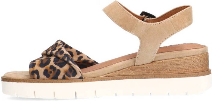 No Stress suède sandalen met panterprint beige