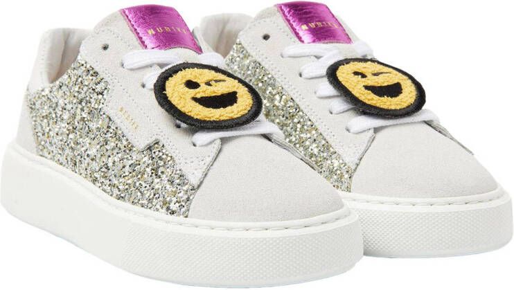 Nubikk leren sneakers wit zilver glitters