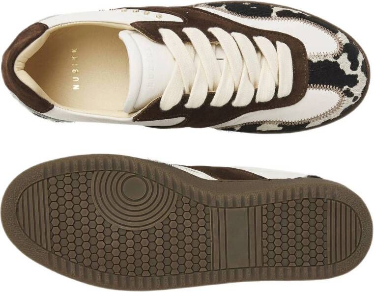 Nubikk Ray Owen Studs leren sneakers met ponyhair en koeienprint bruin wit