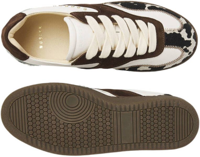 Nubikk Ray Owen Studs leren sneakers met ponyhair en koeienprint bruin wit