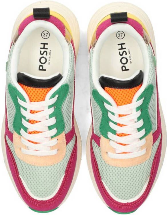 POSH by Poelman Charlie chunky sneakers roze lichtgroen