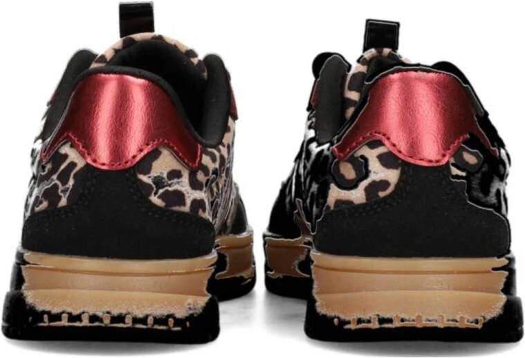 POSH by Poelman Nala sneakers met panterprint zwart beige rood