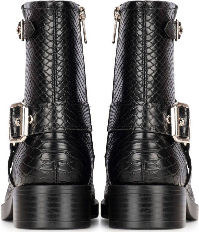 POSH by Poelman Phoebe bikerboots met slangenprint zwart