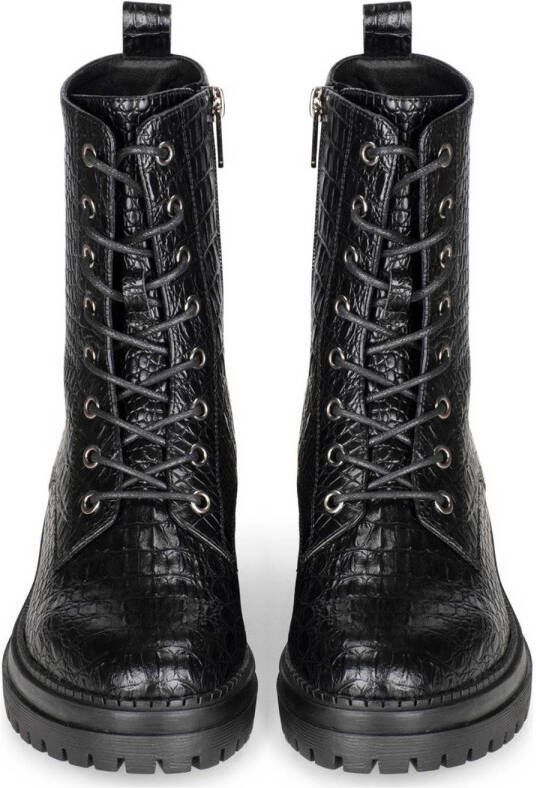 POSH by Poelman Tess veterboots met slangenprint zwart