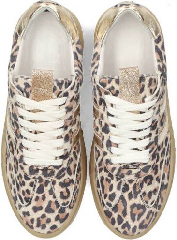 PS Poelman Anemone leren sneakers met panterprint beige