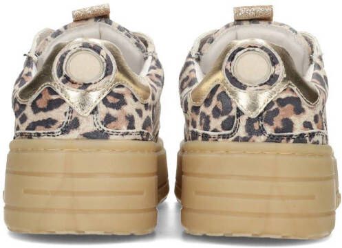 PS Poelman Anemone leren sneakers met panterprint beige