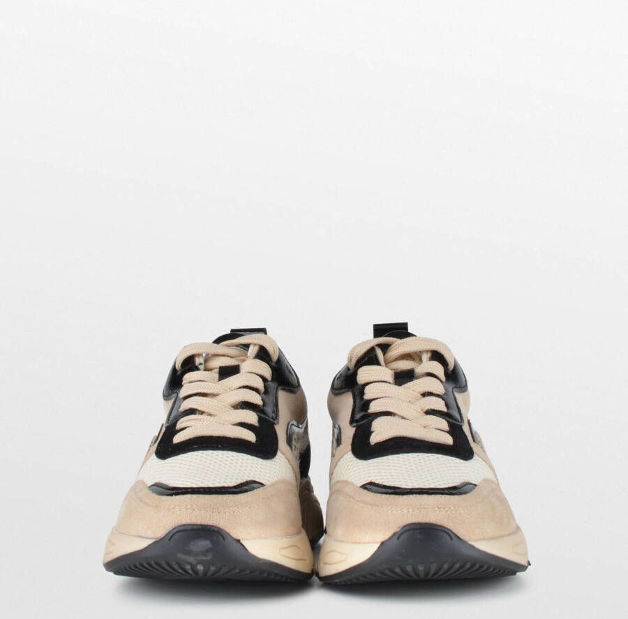 PS Poelman Carocel sneakers met panterprint ecru zwart