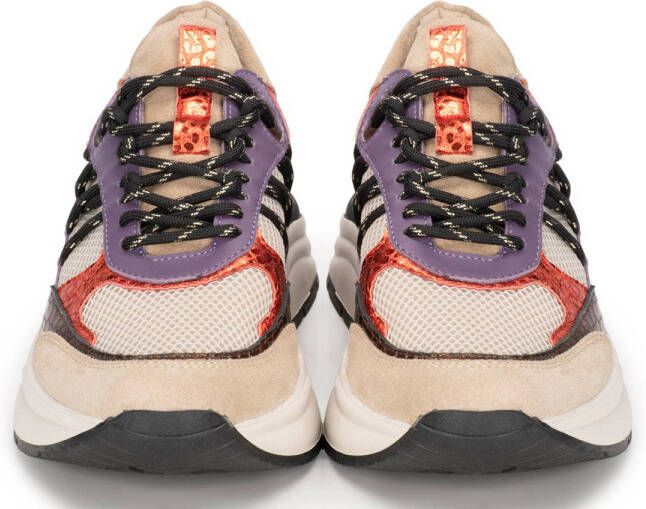 PS Poelman Charu leren sneakers beige paars oranje