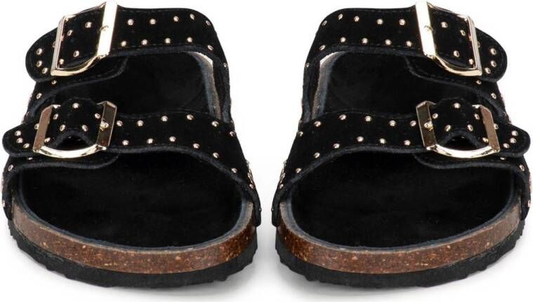 PS Poelman Emmie suède slippers zwart