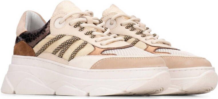 PS Poelman Jana chunky leren sneakers beige bruin