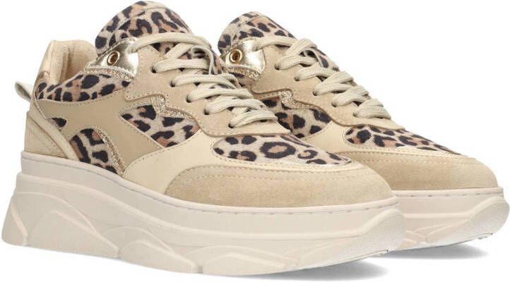 PS Poelman Jana chunky suède sneakers beige panter