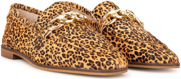 PS Poelman JENNY leren loafers met ponyhair en ketting bruin