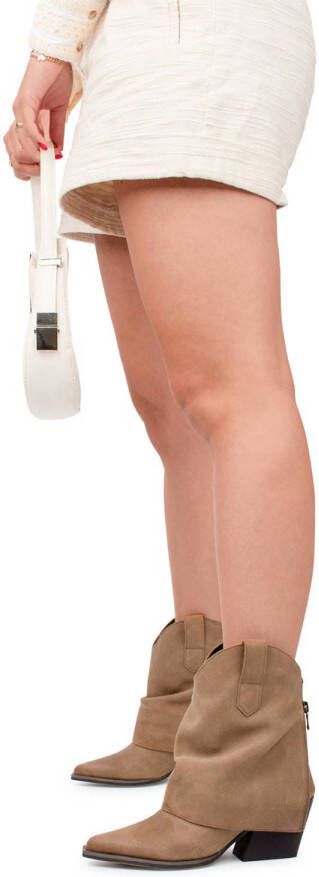 PS Poelman Lara suède cowboylaarzen met flap beige