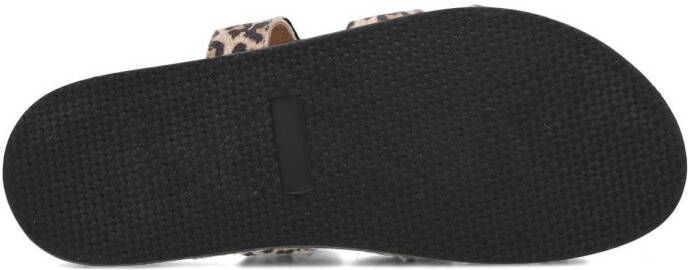 PS Poelman Mag suède slippers met panterprint beige zwart
