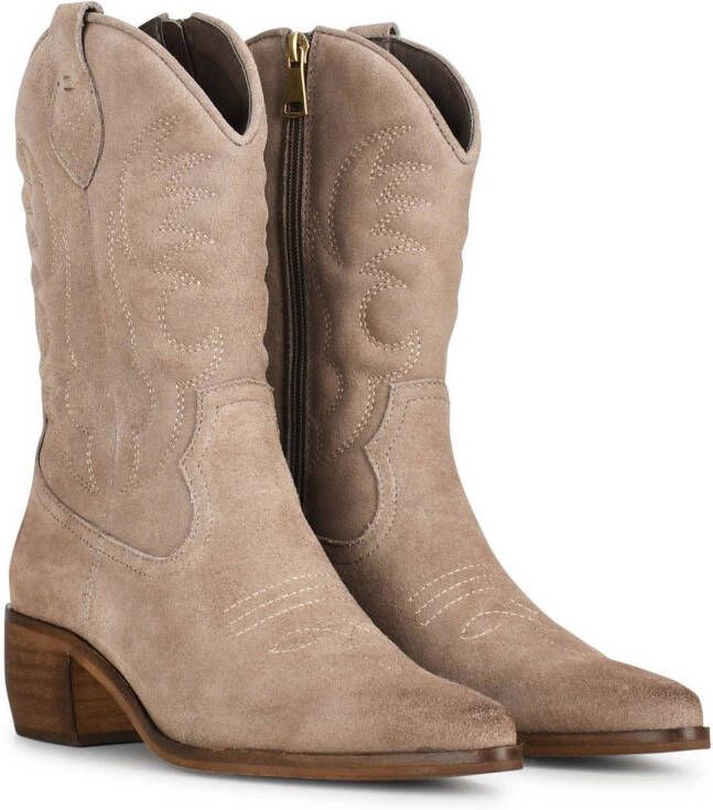 PS Poelman suede cowboylaarzen beige