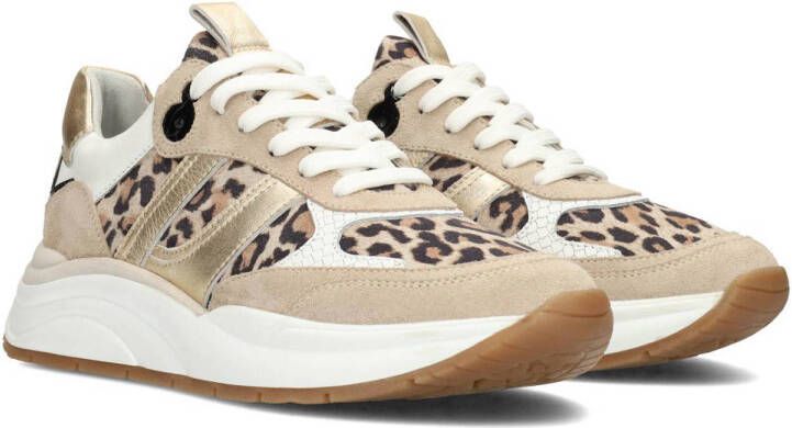 PS Poelman suède sneakers met panterprint beige
