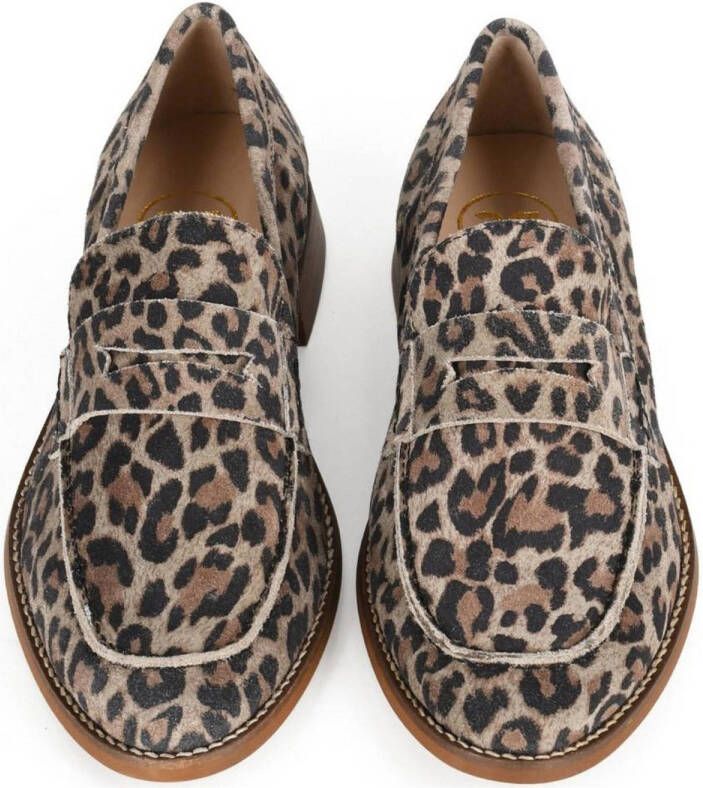 PS Poelman Vorde leren loafers met panterprint bruin