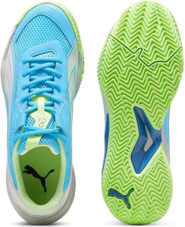 Puma Nova Court padelschoenen lichtblauw limegroen wit