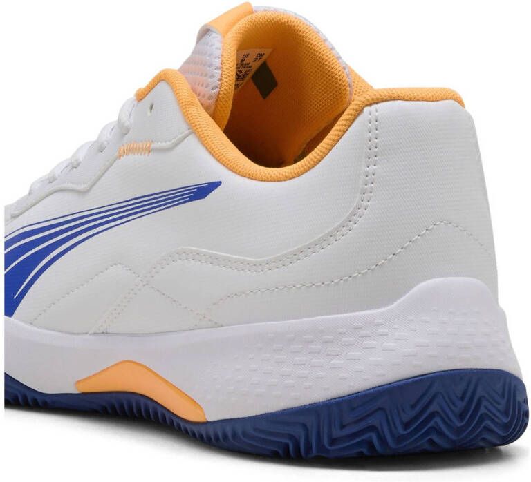 Puma Nova Smash padelschoenen wit blauw geel