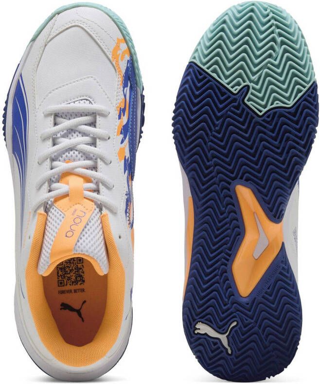 Puma Nova Smash padelschoenen wit blauw geel