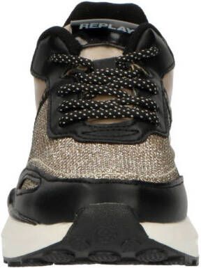 REPLAY Athena sneakers met glitters goud zwart