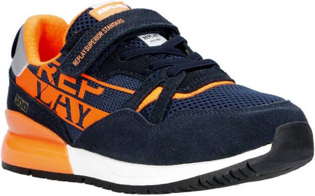 REPLAY Shoot jr 11 suède sneakers donkerblauw