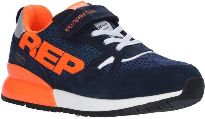 REPLAY Shoot Jr suède sneakers blauw oranje