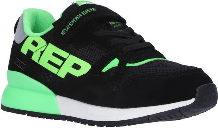 REPLAY Shoot Jr suède sneakers zwart groen