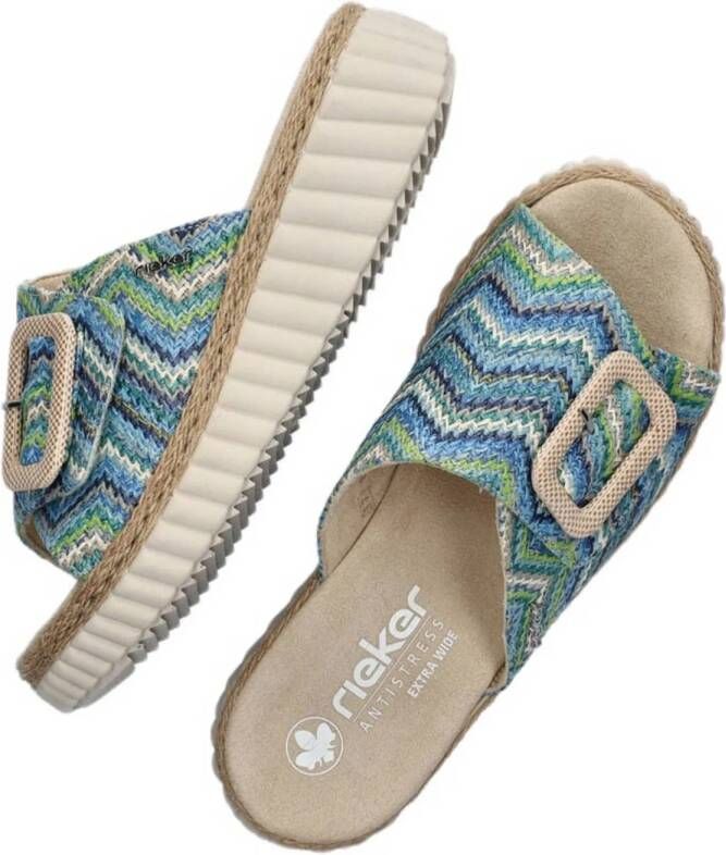 Rieker raffia slippers blauw