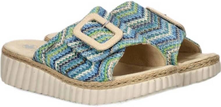 Rieker raffia slippers blauw