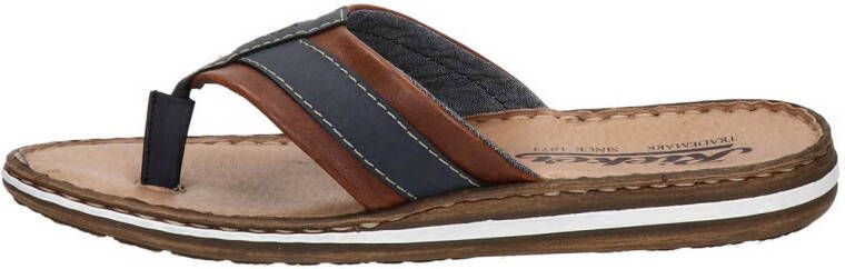 Rieker teenslippers cognac donkerblauw
